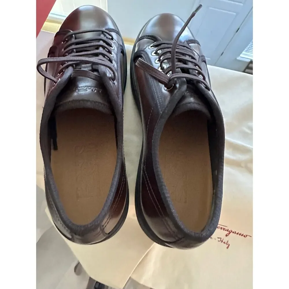 NWT Salvatore Ferragamo Men's Fulton Brown Leather Sneakers